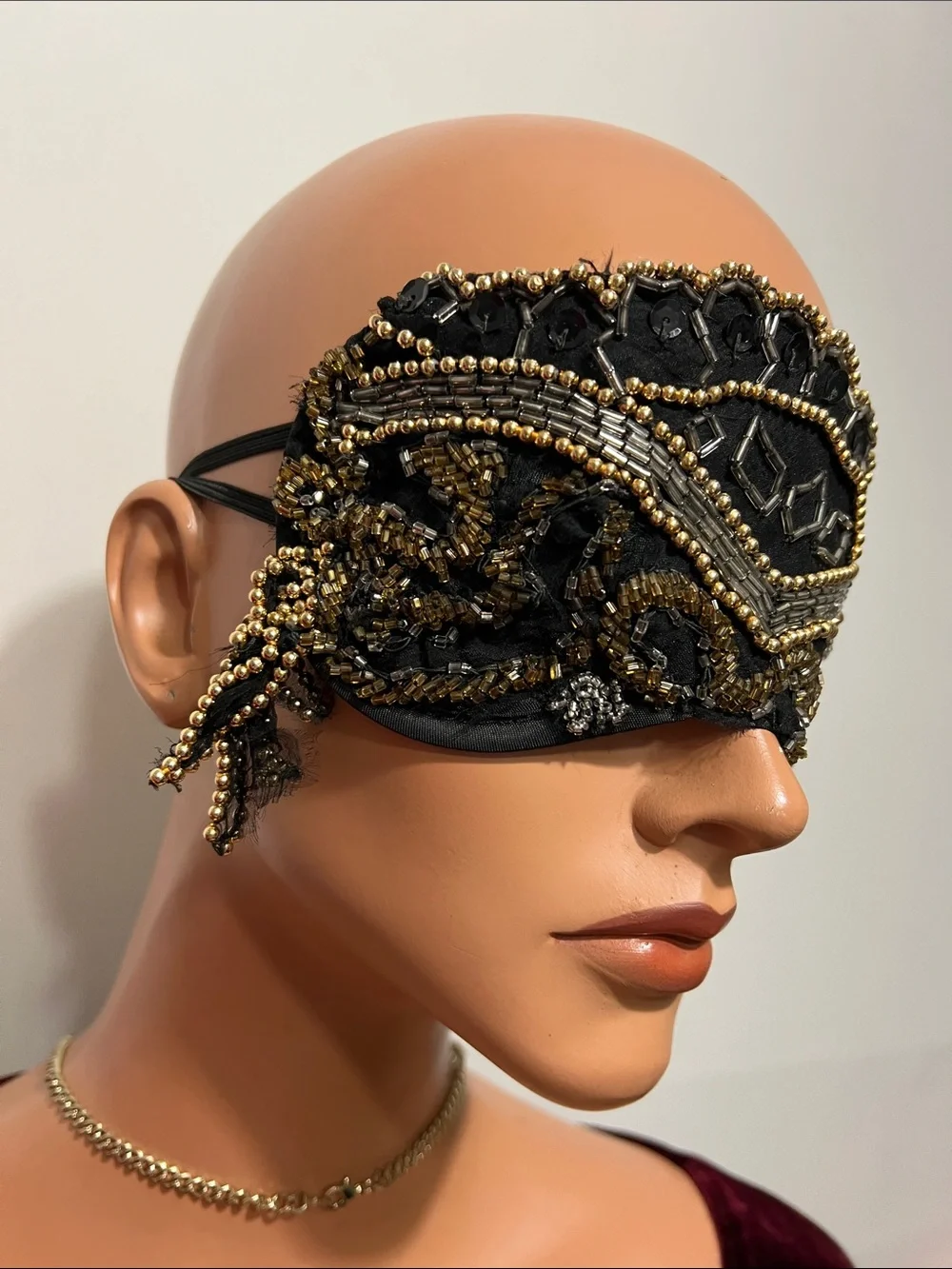 Elegant  Headpiece Burlesque Beaded Boudoir Eye Mask